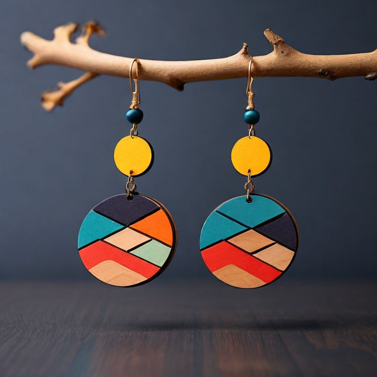 Chic Rainbow Striped Wooden Earrings - Elegant Laser Cutting Files for DIY Fashion 585