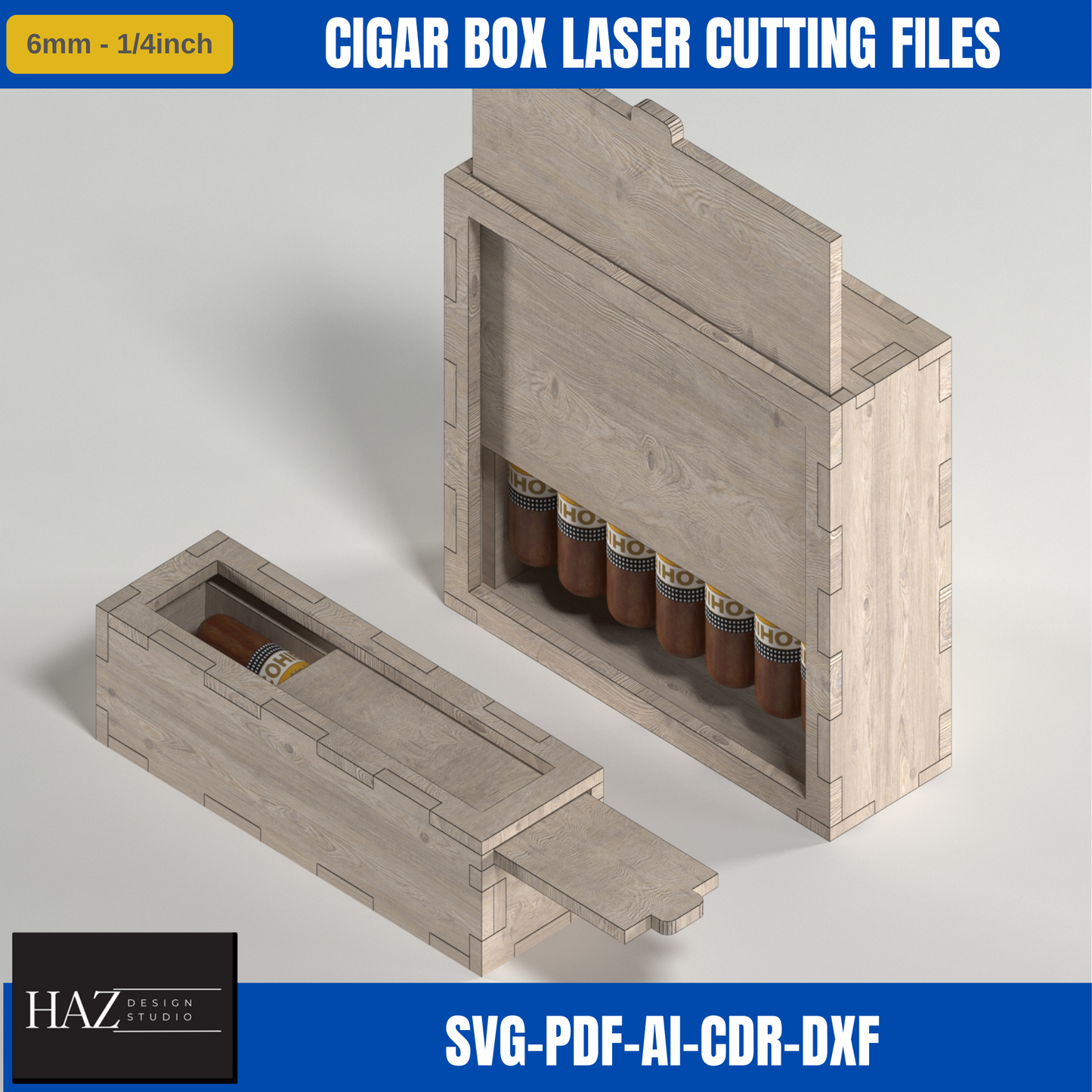 Premium Laser Cut Cigar Box Template - DIY Storage Solution for Woodworking 369