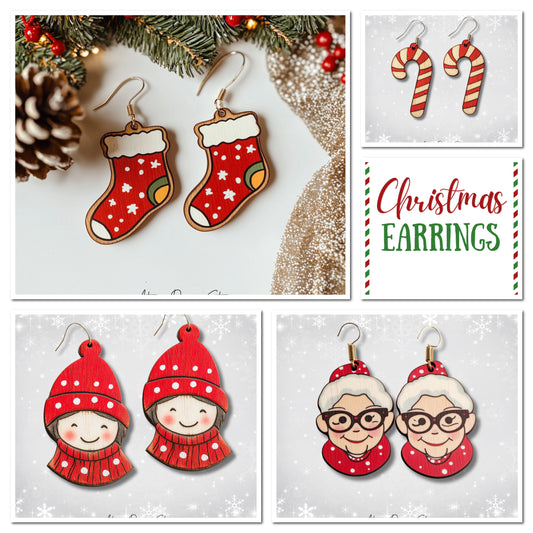 Holiday Earring Designs for Laser Cutting | Christmas-Themed Jewelry Templates 713