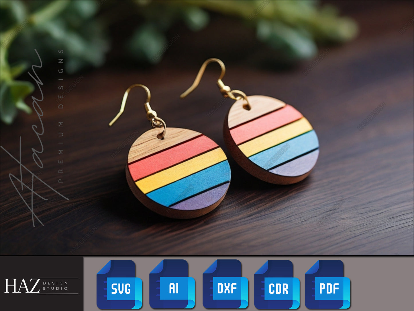 Vibrant Striped Wooden Earrings - Multi-Colored Laser Cut Jewelry Design Files 255