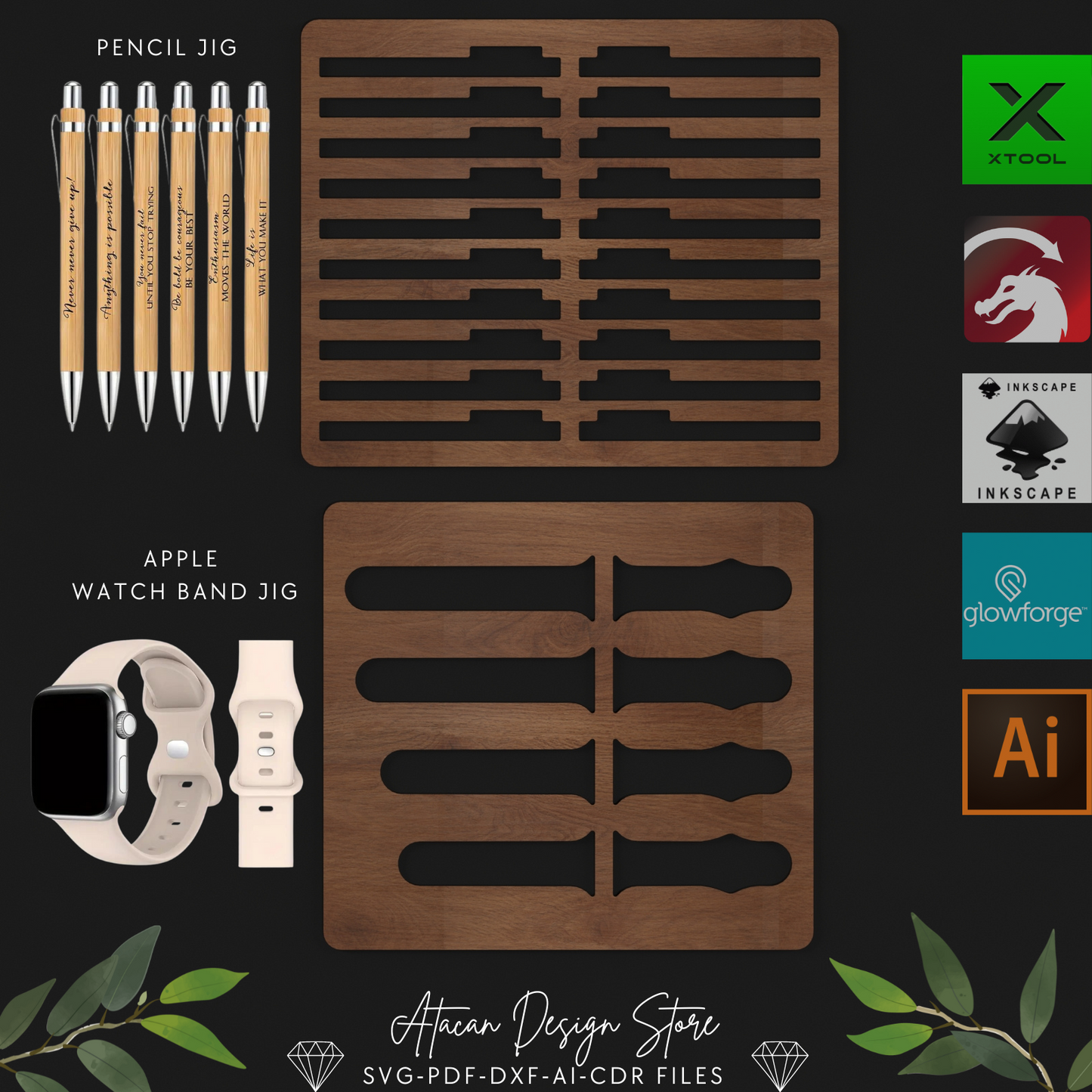 Laser Cut Jig Bundle: Custom Pencil, Coaster, Bracelet & Watch Band Templates 705