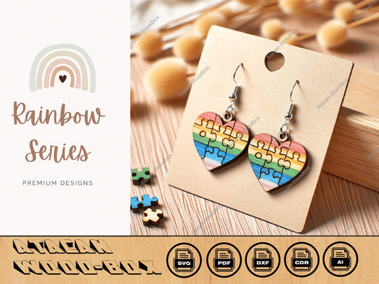 Heart Rainbow Wood Puzzle Earring SVG Files - Elevate Your Jewelry Crafting with Laser Precision 415