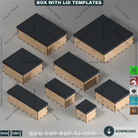 Box with Lid Template Bundle – Perfect for Laser Cutting, Create Multiple Box Sizes for Storage & Gift Packaging 761
