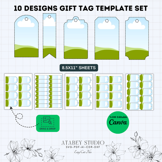 10 Designs Gift Tag Template Set | Editable Canva Tags | svg, PDF, ai, CDR, DXF Files | Perfect for diy Craft Projects 897