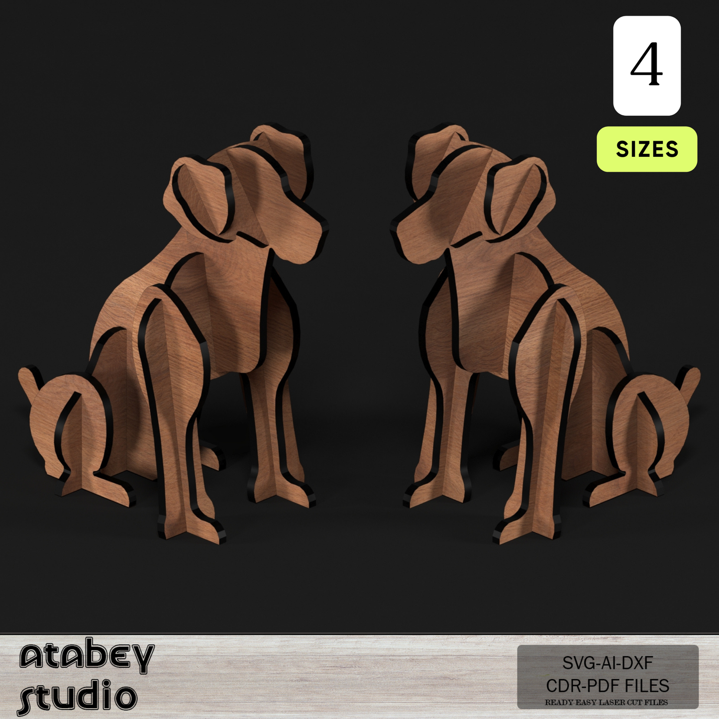 Wooden Sitting Dogs 3D Puzzle - Cute Pet Model in Multiple Sizes - 4 Sizes Charming Acrylic Pet Design 792