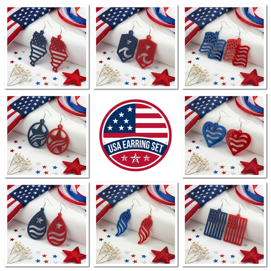 USA Flag Earring SVG Bundle, 4th of July Laser Cut File, Patriotic Acrylic Earring Template, Veteran Gift