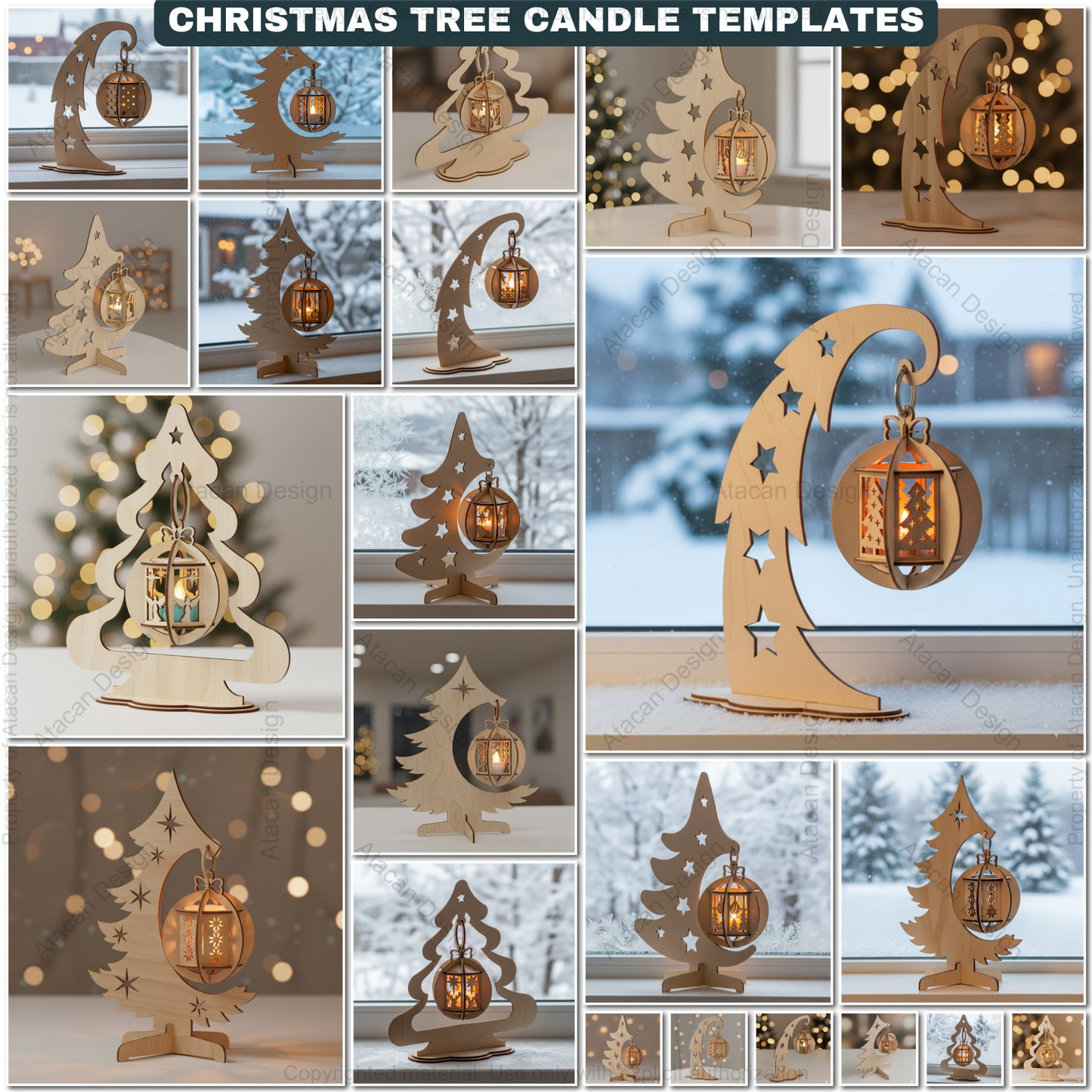 Elegant Christmas Tree Candle Stand Laser Cut File Set, 3D Wood Tealight Holder Designs for Xmas Tabletop & Holiday Home Decor 910