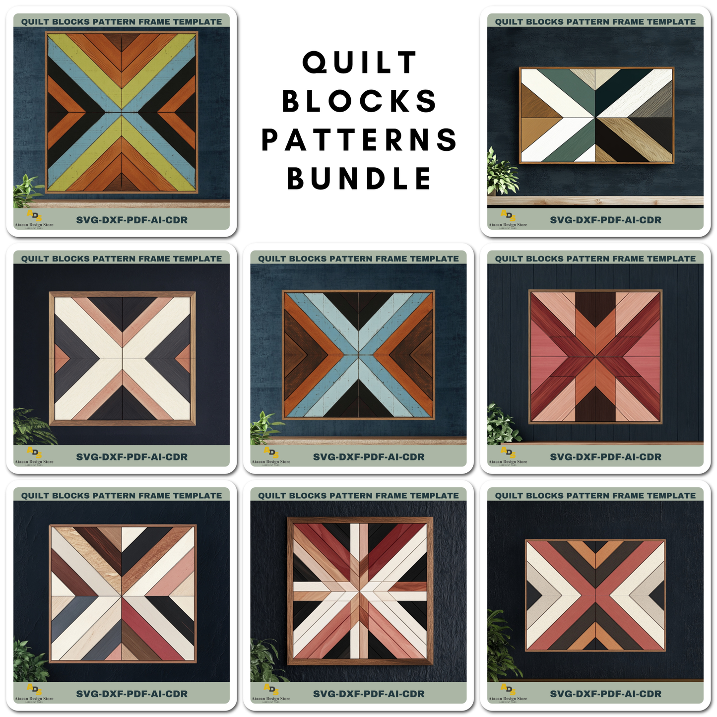 Quilt Block Pattern Templates for Laser Cutters – Create Rustic Wall Decor Easily 755