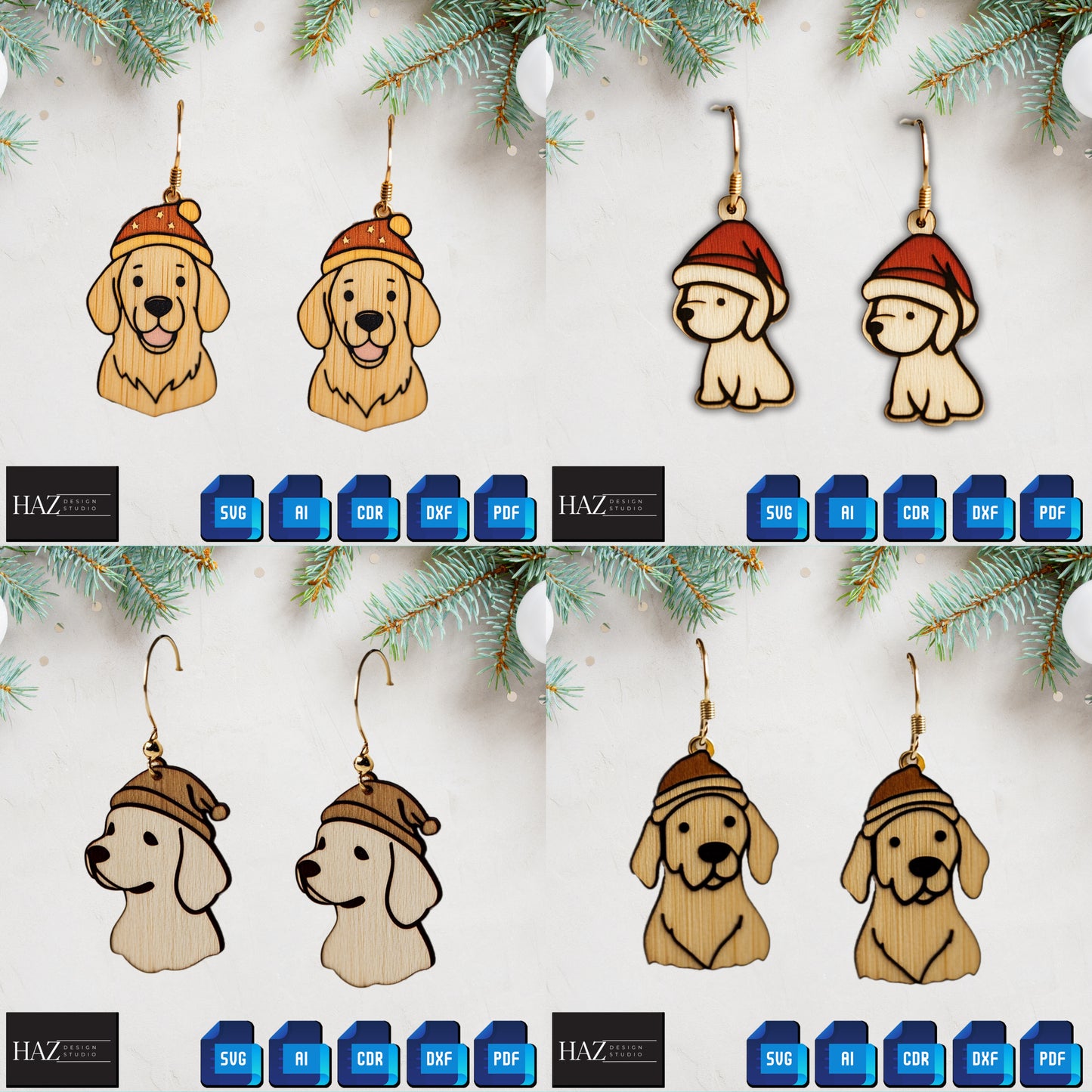 Adorable Christmas Dog Laser Cut Earring Designs - Perfect for DIY Gifts 339