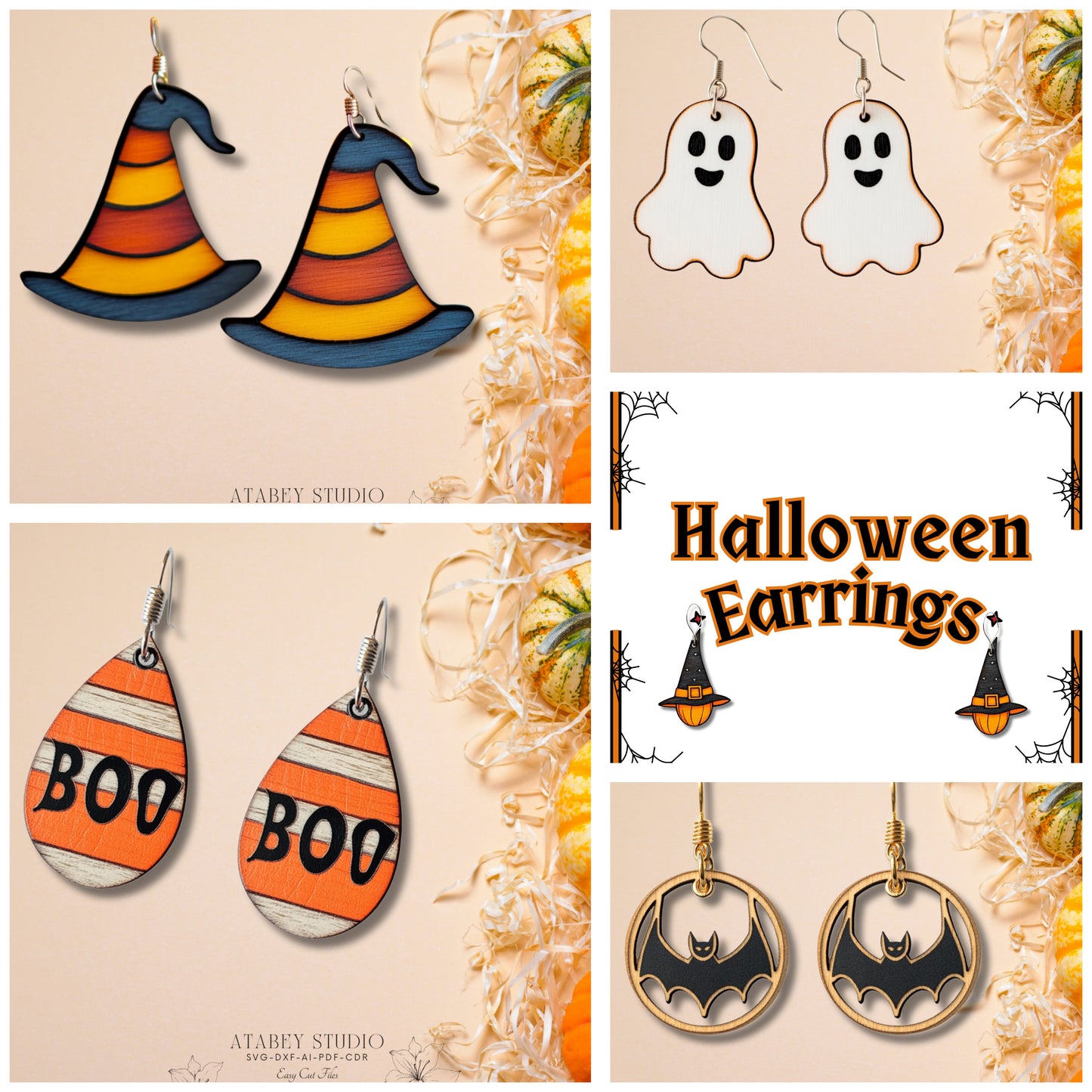 Laser Cut Halloween Earrings - Ghosts, Bats, BOO Stripes & Witch Hat Designs 879