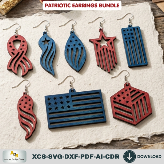 Patriotic Earrings Laser Cut Bundle, 4th of July USA Flag Acrylic Jewelry Template, Veteran Gift Design