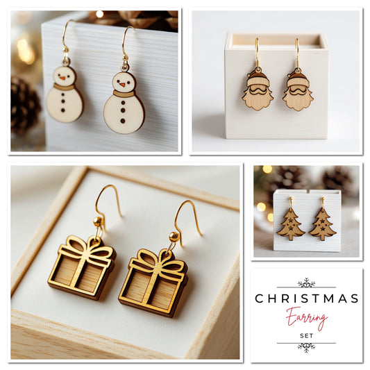 Laser Cut Earring Design Bundle - Christmas Collection: Snowman, Tree, Santa, Gift 709