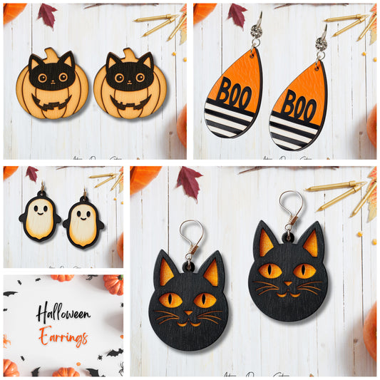 Halloween Ghost Earrings Template | Cute & Spooky Earring Designs for Laser Cutters | Fun Halloween Crafting 721