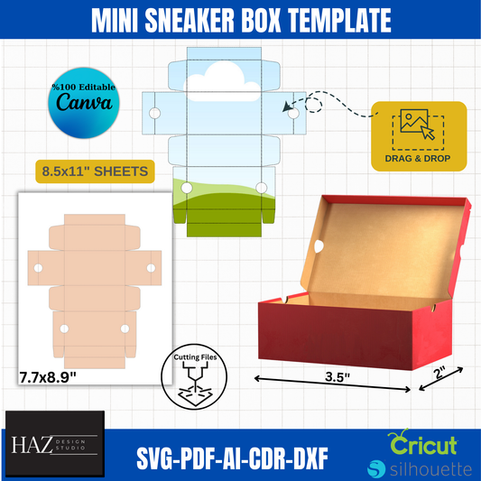 Customizable Mini Sneaker Box Cutting File | svg PDF ai DXF | Perfect for Cricut, Silhouette, and More 383