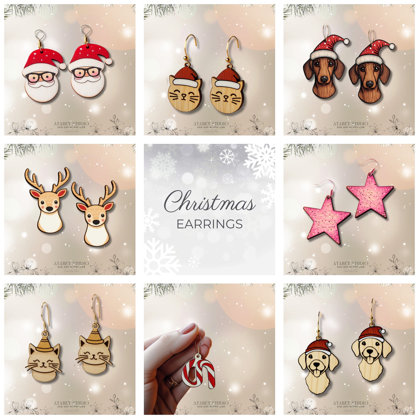 Christmas Earrings Collection - Adorable Festive Designs for Laser Cutting 875