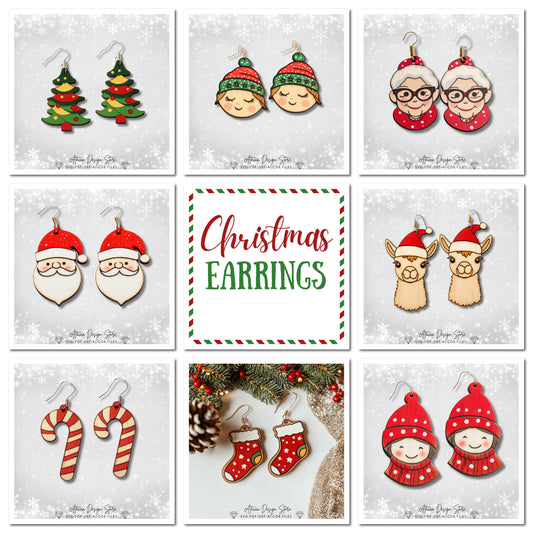 Christmas Earring Bundle Template | Laser Cut Festive Designs for Holiday Jewelry | DIY Xmas Earrings 714