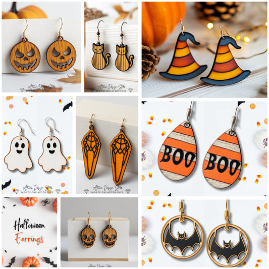 Halloween Laser Cut Earring Designs - Witch Hat, Skulls, Cats, & Ghost Bundle 720