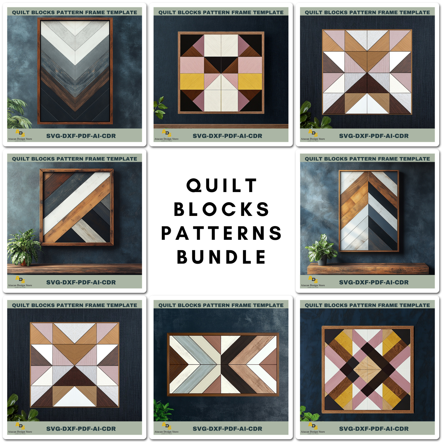 Versatile Quilt Block Templates Bundle - Ideal for Laser Cutting & Creating Elegant Wall Art 757