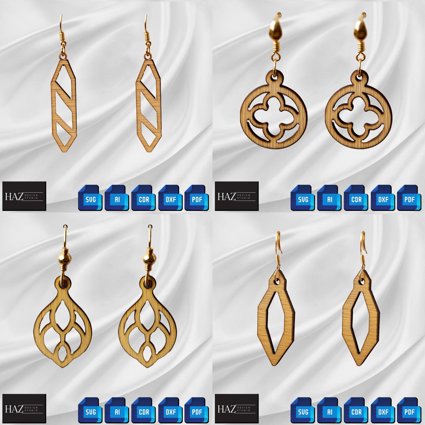 Elegant Wooden Earring Template Set for Laser Cutters - Digital Download 337