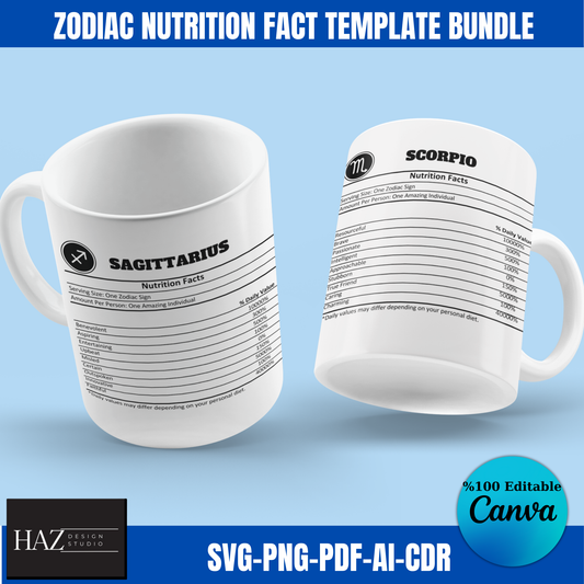 Unique Zodiac Sign Nutrition Facts - 12 Editable Templates for Print & Digital Use, Ideal for Astrology Gifts 361