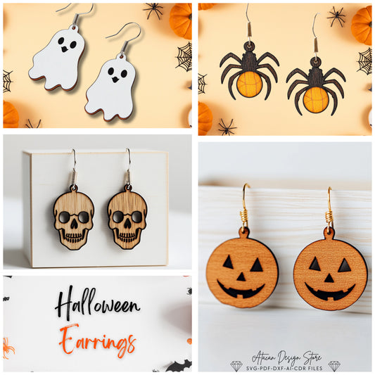 Halloween Earring Collection - Cute and Creepy Laser Cut Designs for Skulls, Ghosts, and Pumpkins 718