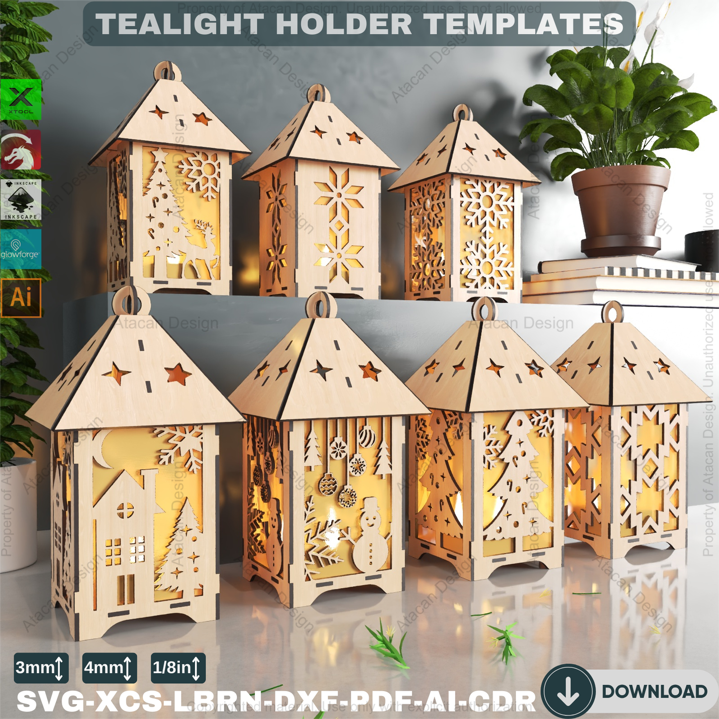 DIY Festive Tealight Lantern Templates: 7 Unique Laser Cut Files for Tables 886