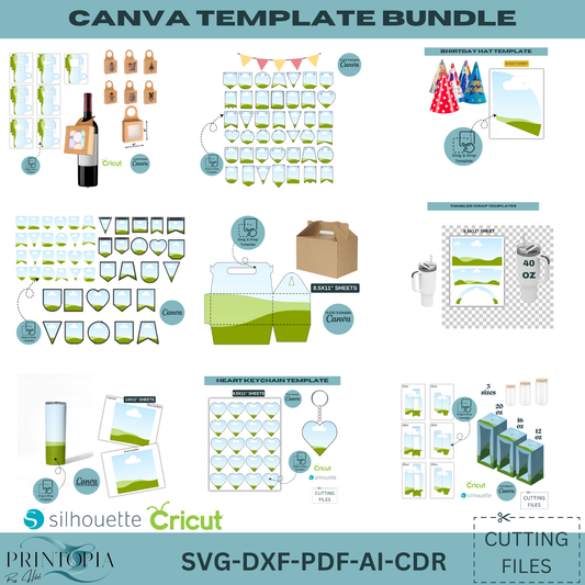 Complete Canva Template Bundle | Drag-and-Drop Designs | Bunting, Keychains, Tumblers, and More Cutting Files 179