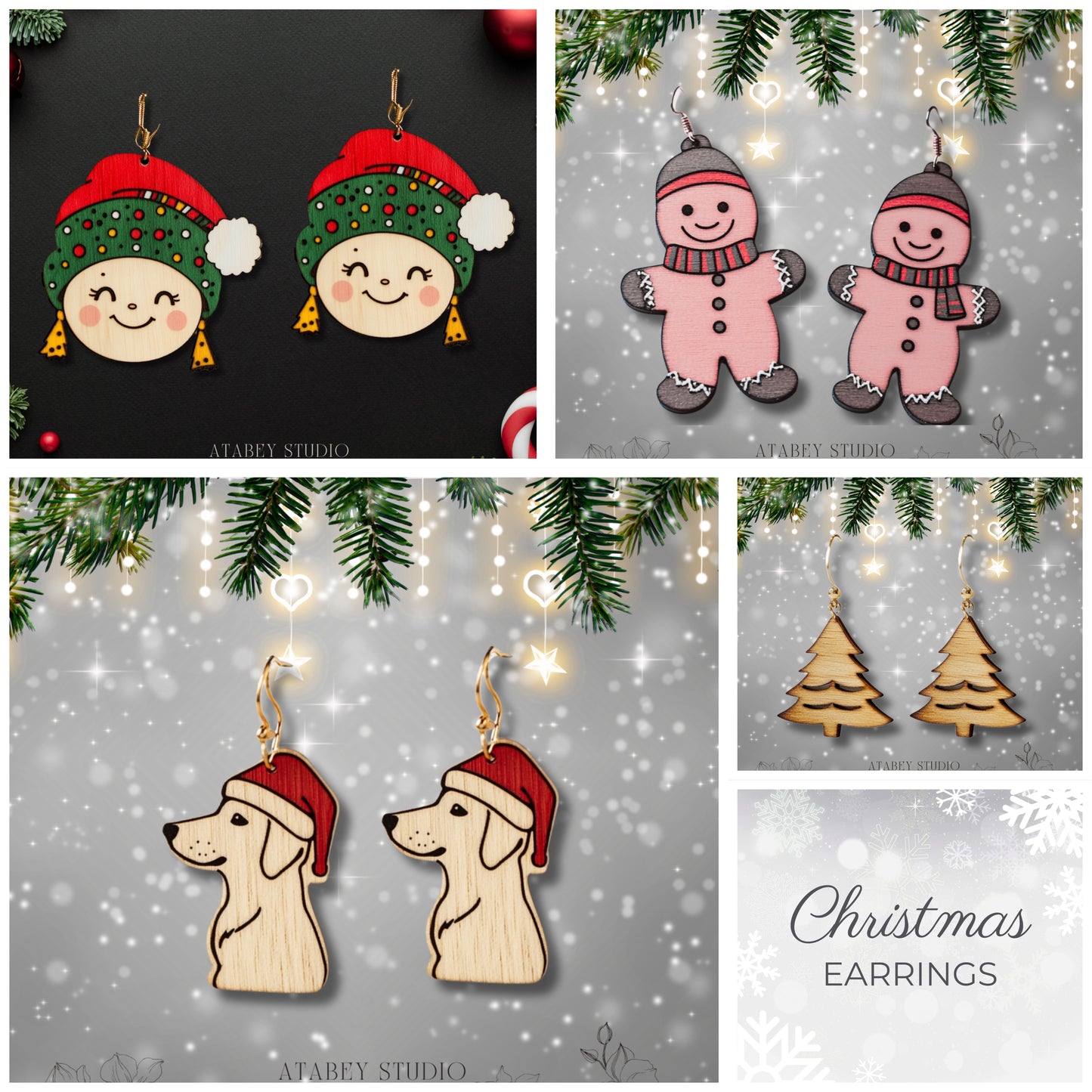 Festive Christmas Earring Bundle | Laser Cut Design for Christmas Tree, Reindeer, & Santa Earrings 876