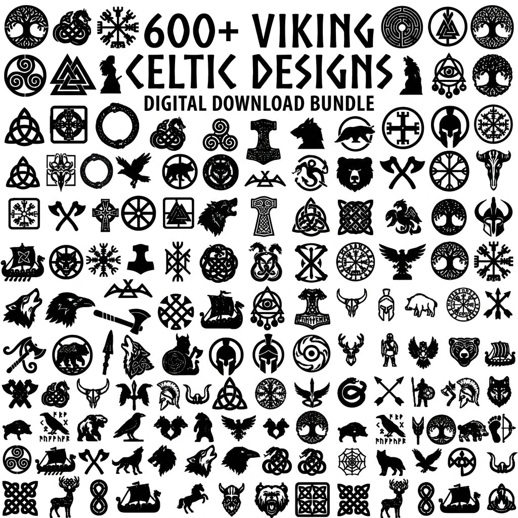 600+ Viking Celtic Design Bundle SVG Laser Cut Tattoo Norse Symbols Mega Pack
