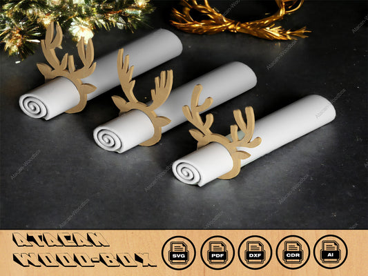 Napkin Holder Rings / Christmas Napkin Ring Svg / Noel Deer Head and Antlers 292