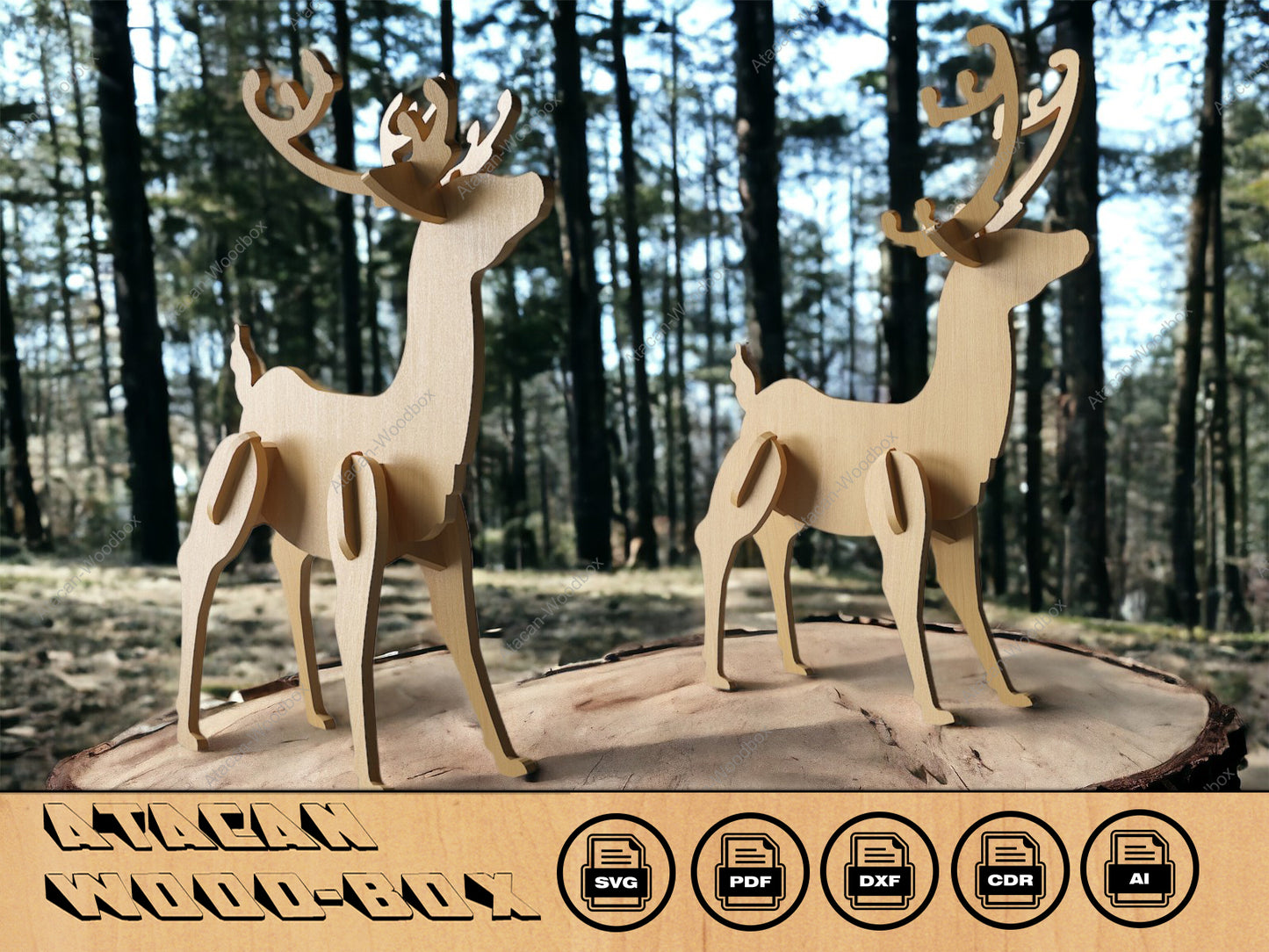 Christmas Deer Laser cut Files / Christmas Reindeer Puzzle / New Year Wooden Decoration SVG, DXF, CDR 296