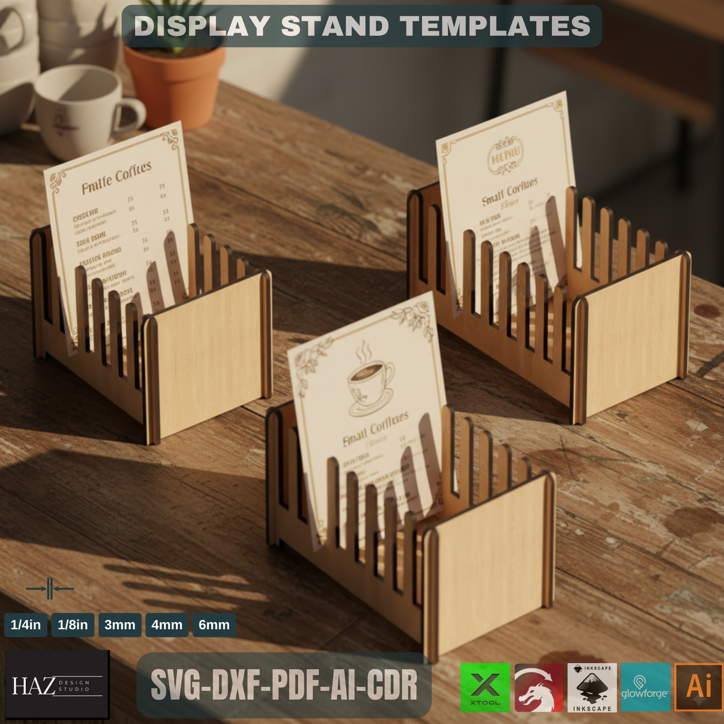 Laser Cut Greeting Card Stand: Retail Display Template ,3-Size Laser Cut Card Display: Showcase Your Cards Beautifully, 427