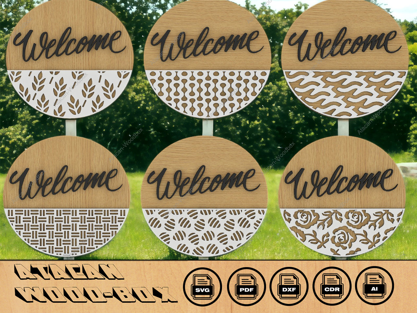 Door Hanger Pack SVG / Door Hangers with Patterns / Welcome Sign / Laser Vector files / Wood Cutting 266