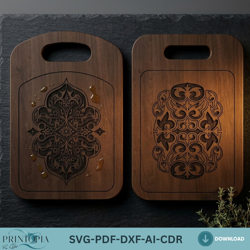 Mandala Cutting Board Laser Cut File Engraved Charcuterie Board Design Plywood Serving Tray Template