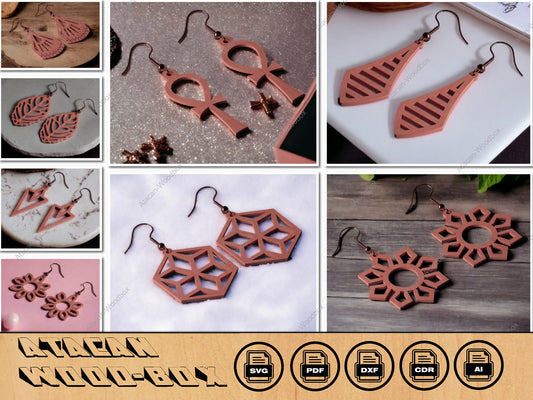Wooden Earrings Jewelry Set / Glowforge, Lightburn Digital laser Cut Files 286