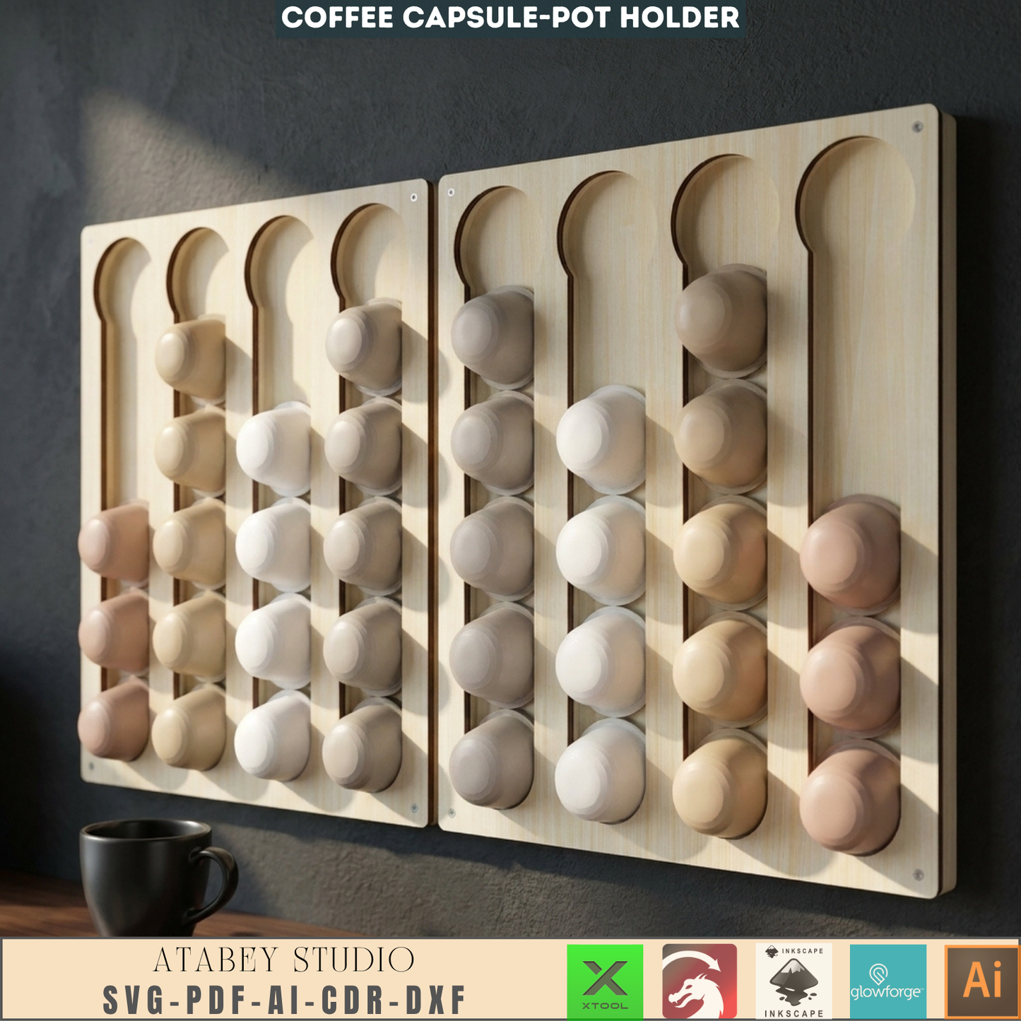 Modern Coffee Pod Holder | Wooden Wall Mount Organizer for Coffee Capsules