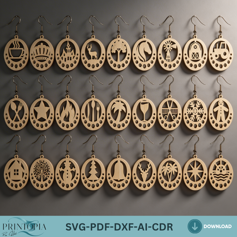 Wooden Earring Templates DIY Jewelry Designs Nature Animal Farmhouse Laser Cut Jewelry Patterns