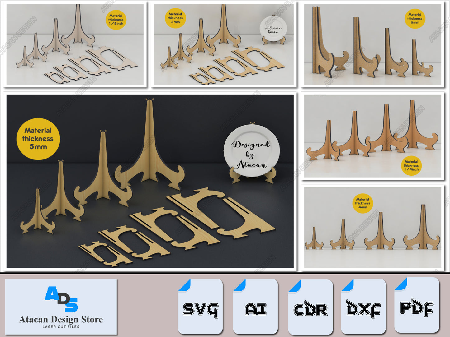 Classic Easel Display Stand Laser Cut Files – Adaptable for Multiple Material Thicknesses 399