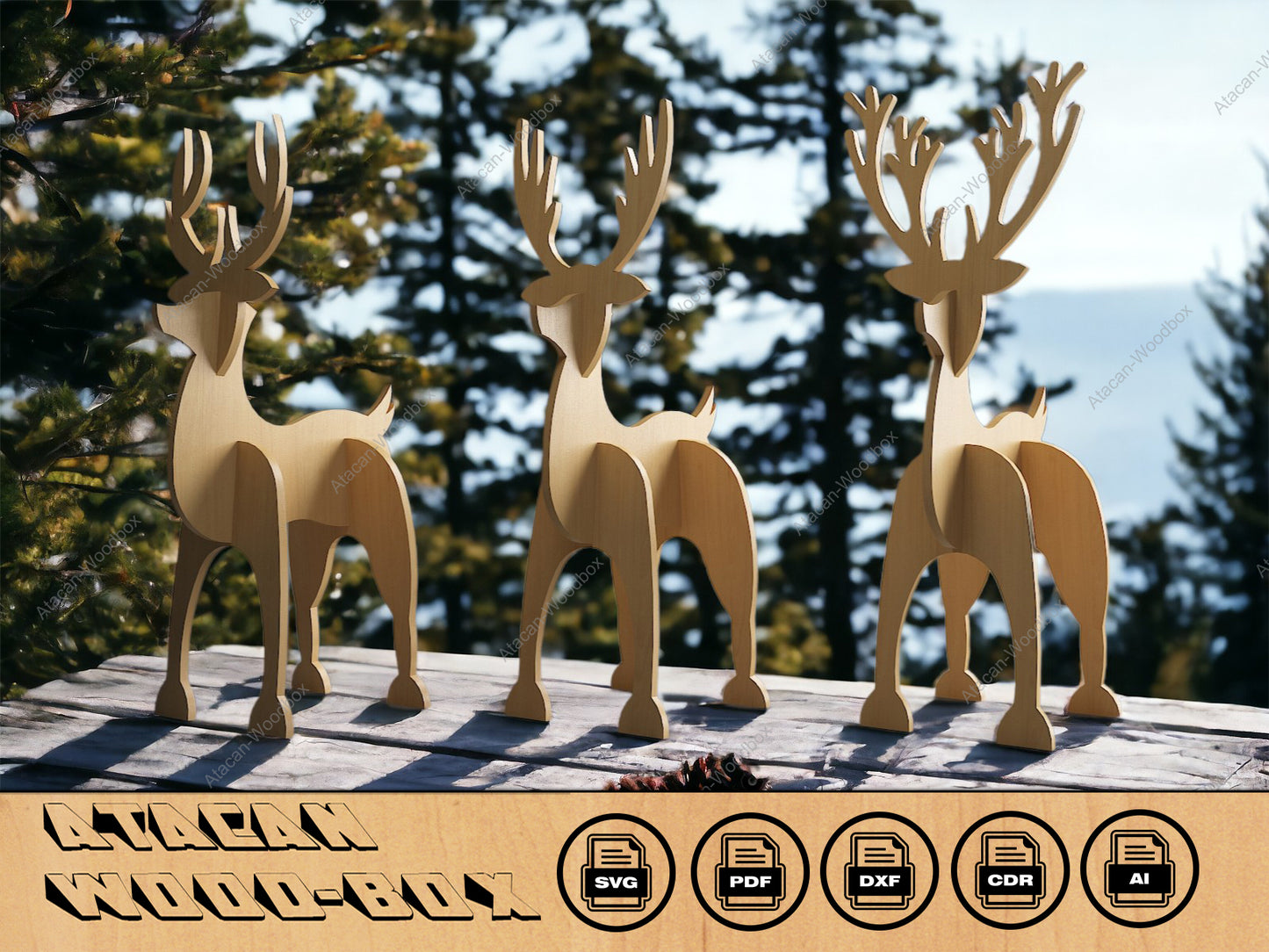 3 Different Types Christmas Deer Laser cut Files / Christmas Noel Decor / New Year Wooden Reindeers 295