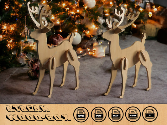 Christmas Deer Laser cut Files / Christmas Reindeer Puzzle / New Year Wooden Decoration SVG, DXF, CDR 296