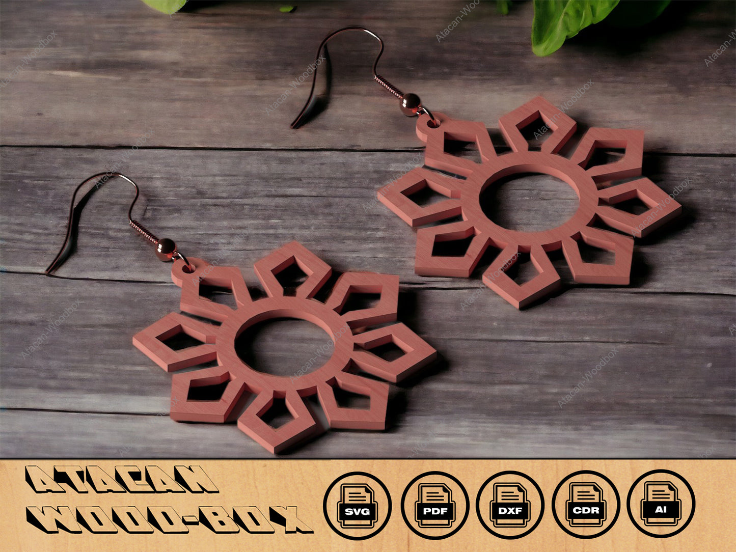 Wooden Earrings Jewelry Set / Glowforge, Lightburn Digital laser Cut Files 286