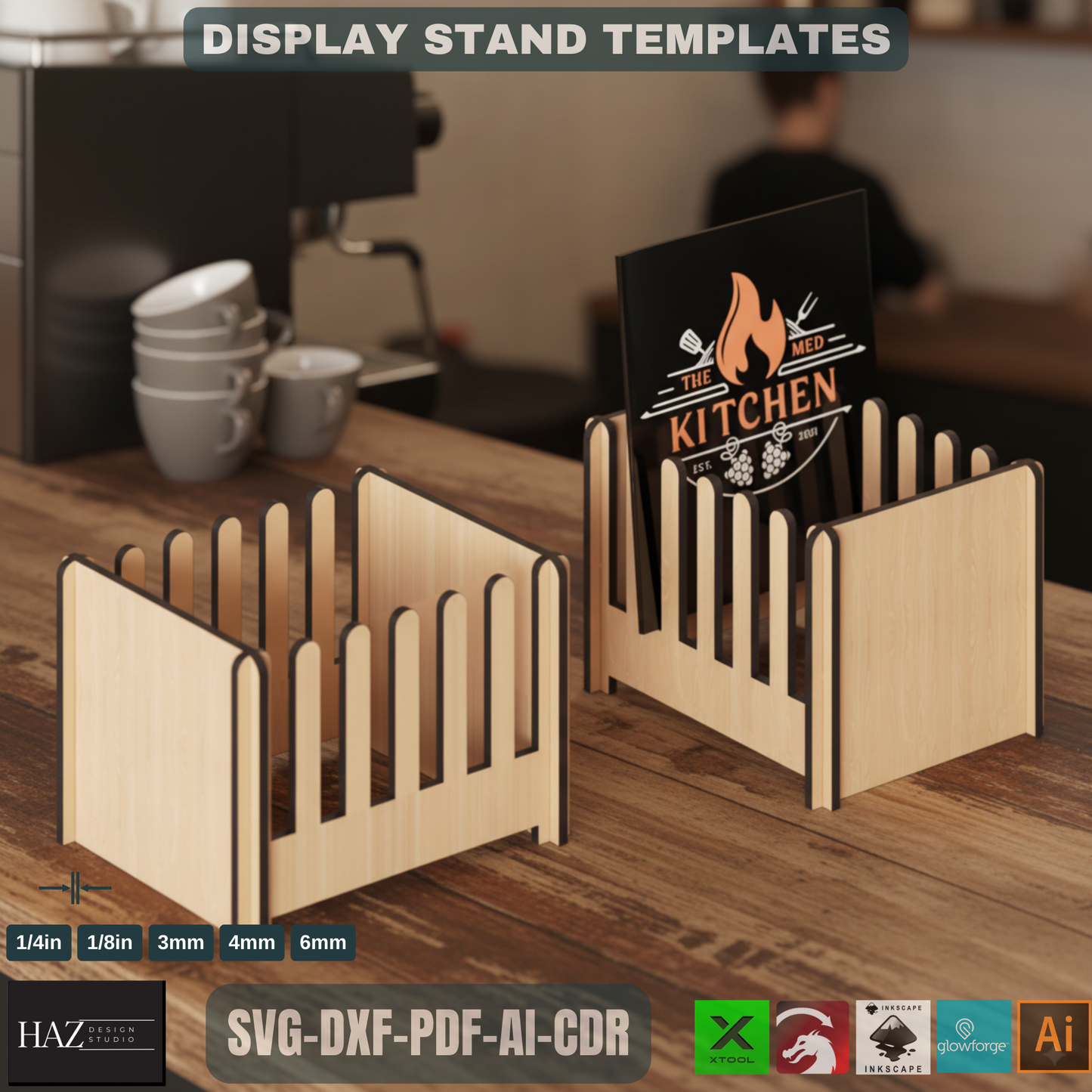 Laser Cut Greeting Card Stand: Retail Display Template ,3-Size Laser Cut Card Display: Showcase Your Cards Beautifully, 427