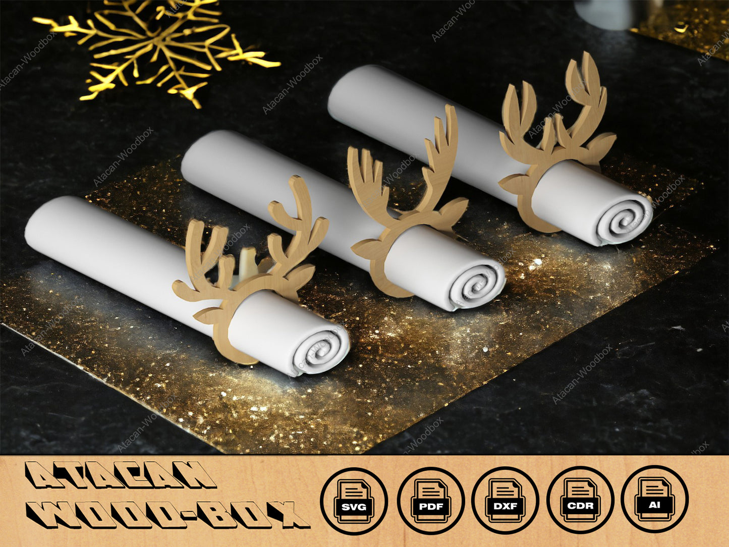 Napkin Holder Rings / Christmas Napkin Ring Svg / Noel Deer Head and Antlers 292