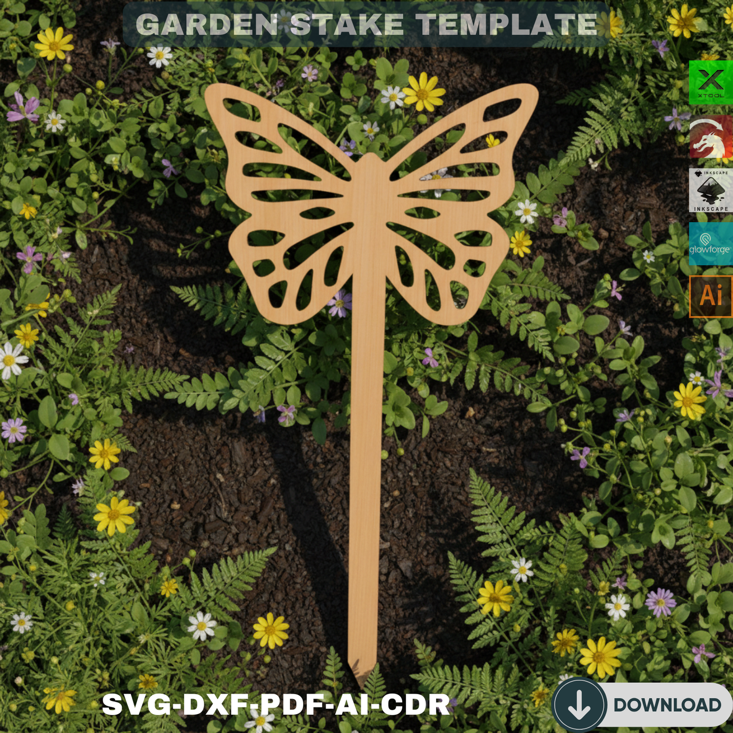 Laser Cut Garden Stakes SVG | Digital Plant Labels | DIY Garden Markers for Xtool Glowforge | Unique Gardener Gift Decor