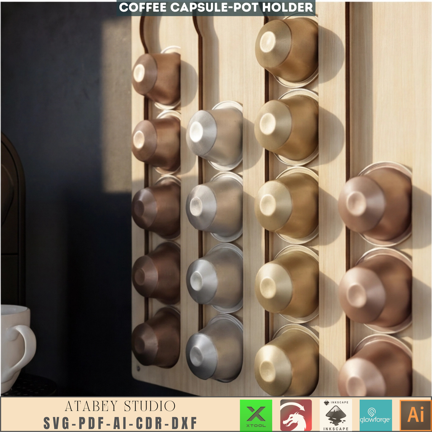 Modern Coffee Pod Holder | Wooden Wall Mount Organizer for Coffee Capsules