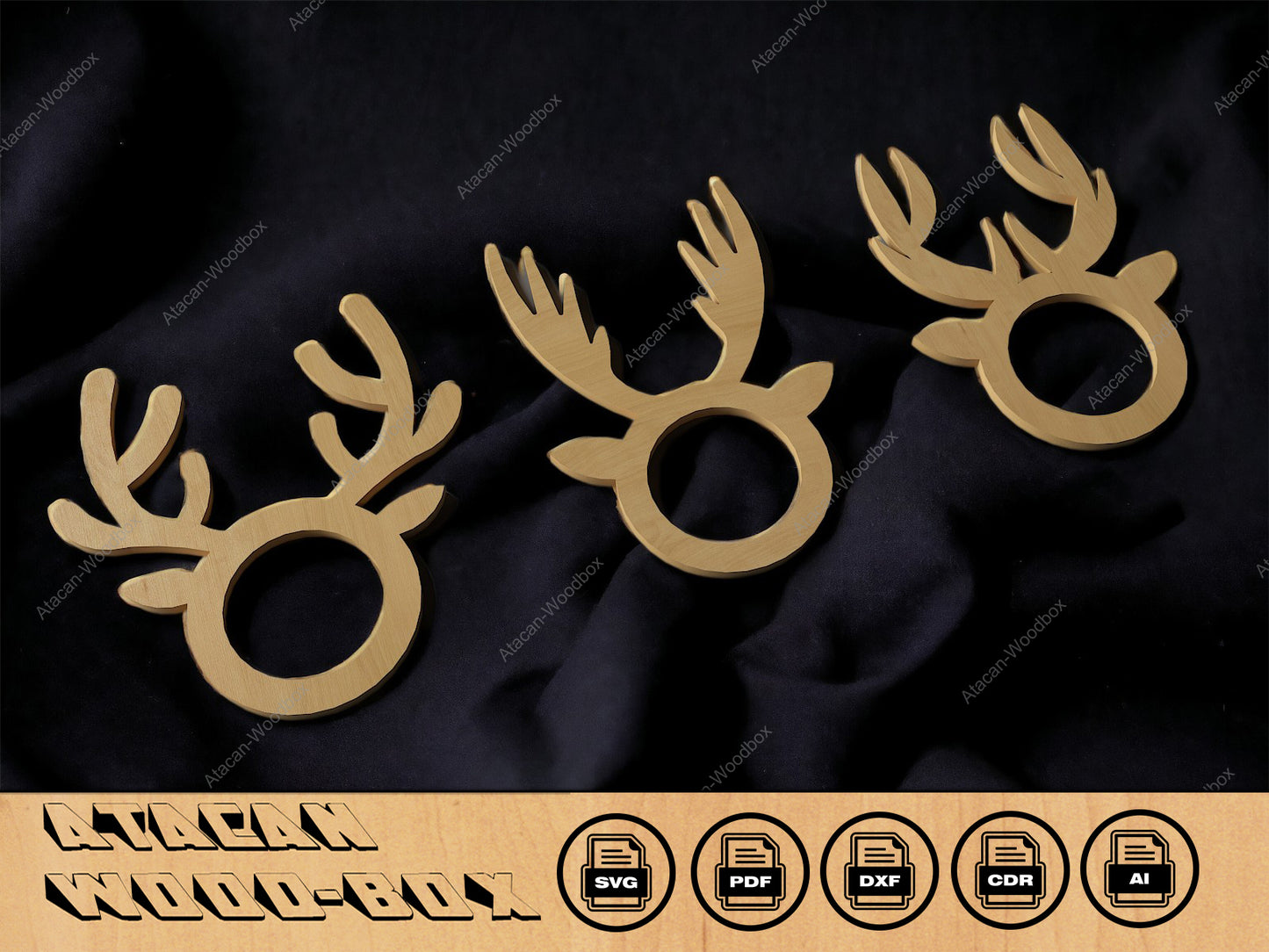 Napkin Holder Rings / Christmas Napkin Ring Svg / Noel Deer Head and Antlers 292