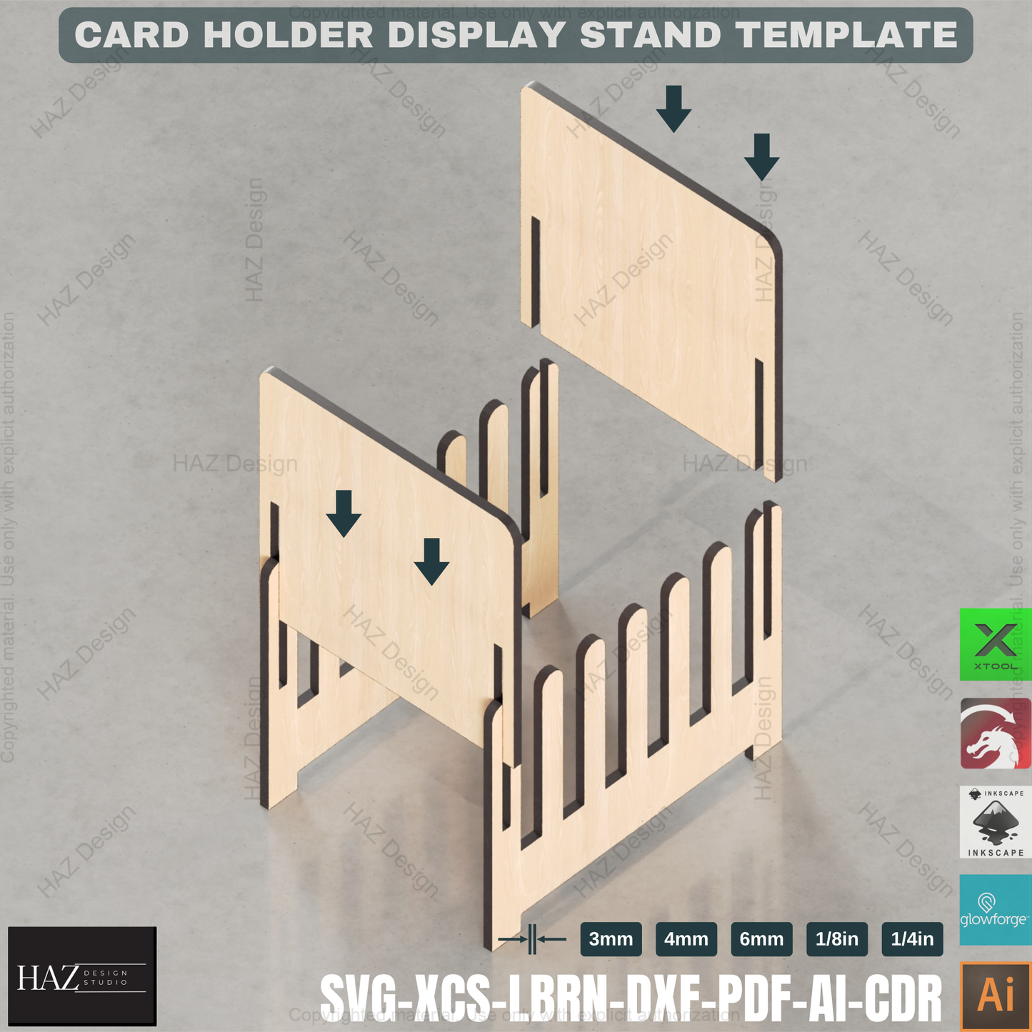 Laser Cut Greeting Card Stand: Retail Display Template ,3-Size Laser Cut Card Display: Showcase Your Cards Beautifully, 427