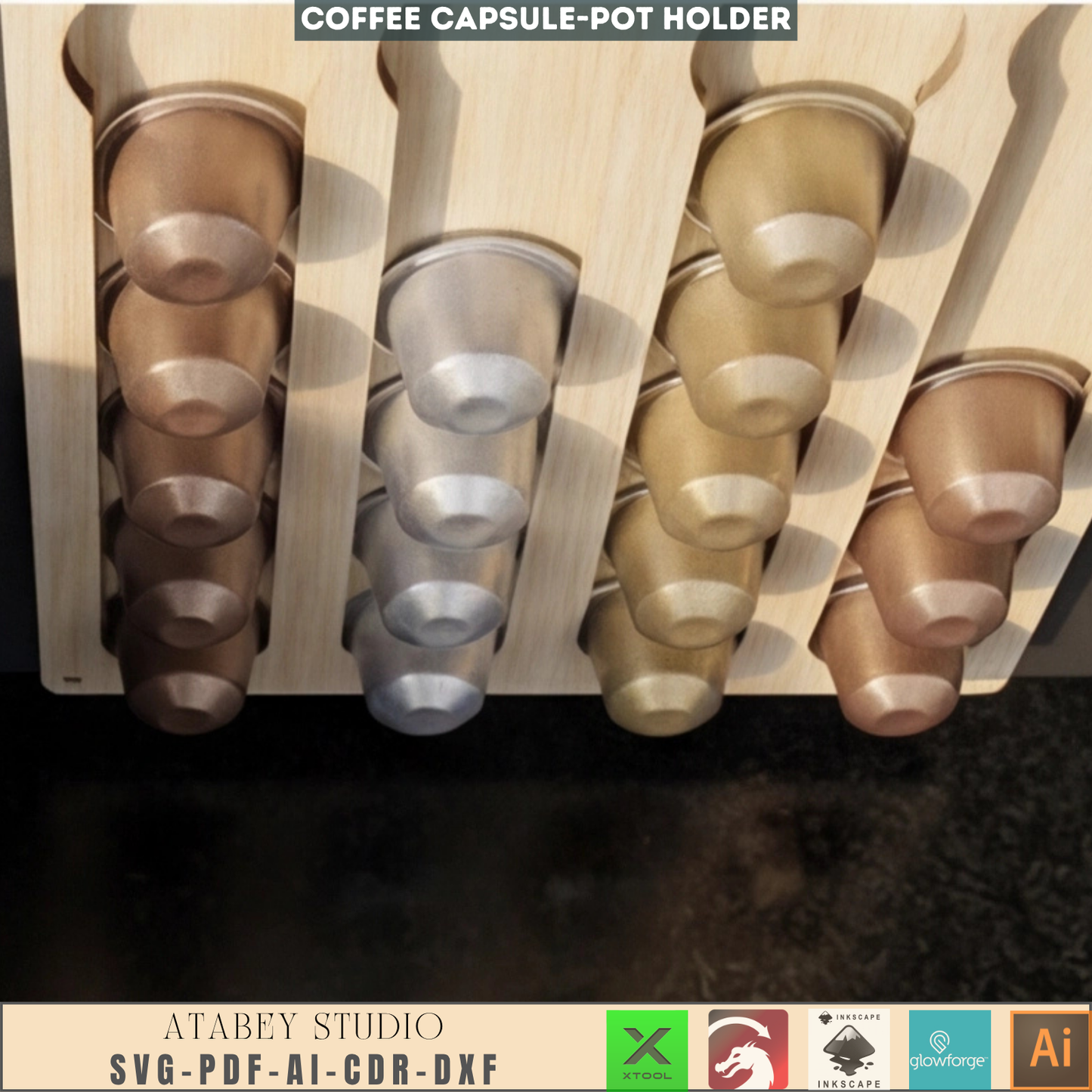 Modern Coffee Pod Holder | Wooden Wall Mount Organizer for Coffee Capsules