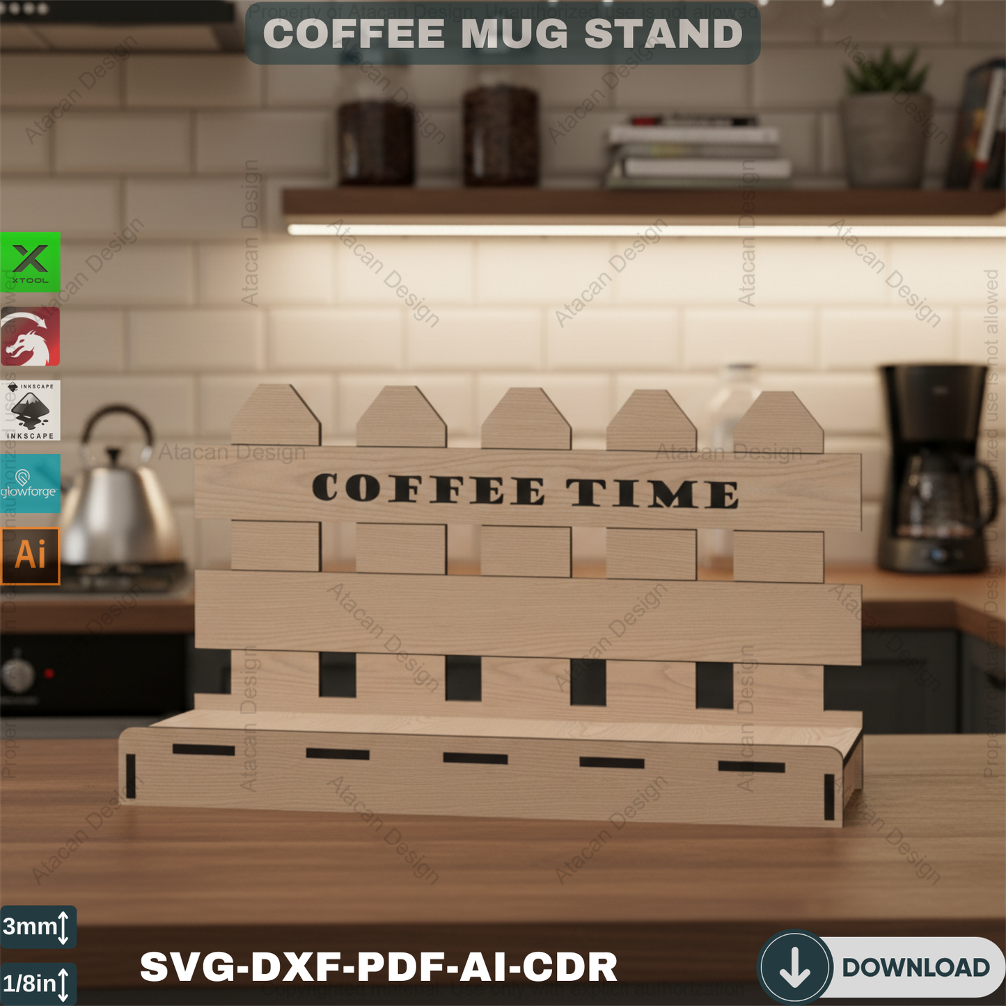 Coffee Mug Display Stand SVG | Laser Cut Design for Kitchen Decor 679