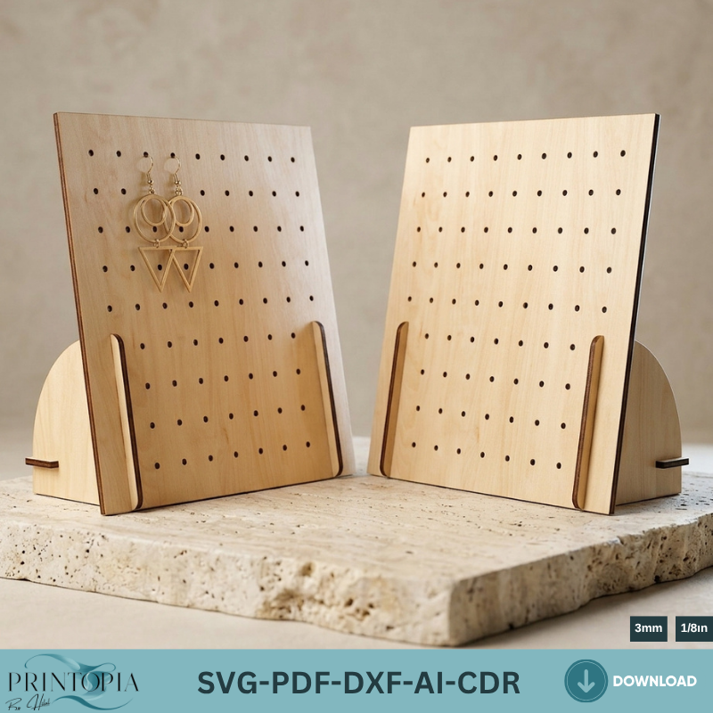 Wooden Earring Display Stand Laser Cut Template Plywood Jewelry Organizer Pegboard Earring Holder